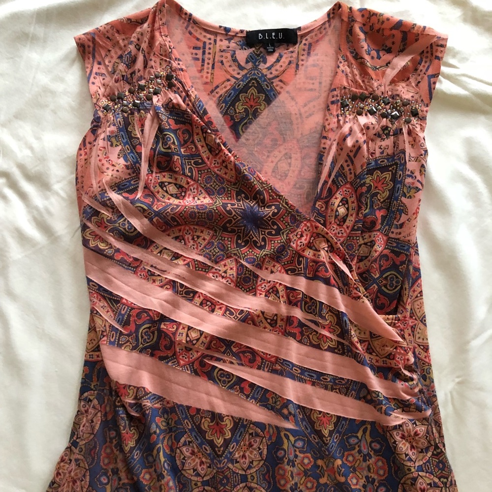 Women's Pink and Blue Patterned Top